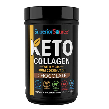 Superior Source Keto Collagen Protein Powder Chocolate (14 oz), Grass Fed Collagen Peptides with MCT Oil, 23 (17 g) Servings, Pre/Post Workout, Gluten Free, Paleo Friendly, Non-GMO