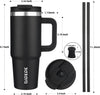 BJPKPK 30oz Stainless Steel Insulated Tumbler With Handle And Lid Straw Travel Coffee Mug Thermal Cup, Black (Used - Like New)