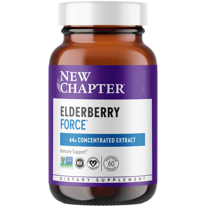 New Chapter Vegan Elderberry Capsules with 64x Concentrated Black Elderberry + Black Currant for Comprehensive Immune Support, Non-GMO Project Verified, Gluten Free, Certified Vegan, 60 Count