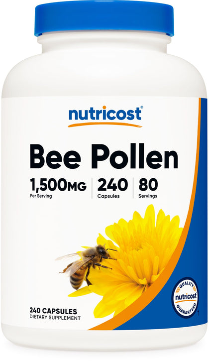 Nutricost Bee Pollen (240 Capsules, 80 Servings) (1,500MG Per Serving) - Non-GMO, GMP Compliant