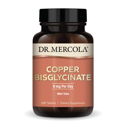 Dr. Mercola Copper Bisglycinate, 90 Servings (180 Tablets), Dietary Supplements, 8 mg Per Day, Mini Tabs, Supports Overall Health, Non GMO