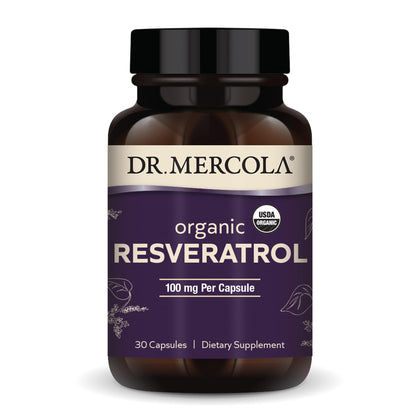 Dr. Mercola Organic Resveratrol Dietary Supplement, 100mg per Capsule, 30 Servings (30 Capsules), non GMO, Gluten Free, Soy Free, USDA Organic