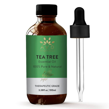 AVD Organics Tea Tree Oil for Skin - 100% Pure and Natural Tea Tree Essential Oil | for Nail Fungus, Face, Aromatherapy, Home Diffusers Carrier Acetite De Limoncill - 3.38 fl. Oz