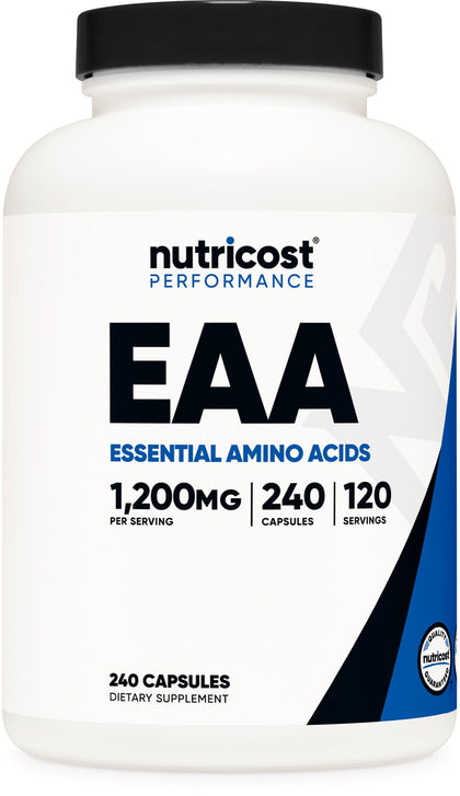 Nutricost EAA Capsules 1200mg, 240 Capsules - Essential Amino Acids, 120 Servings - Non-GMO, Gluten Free & Vegan