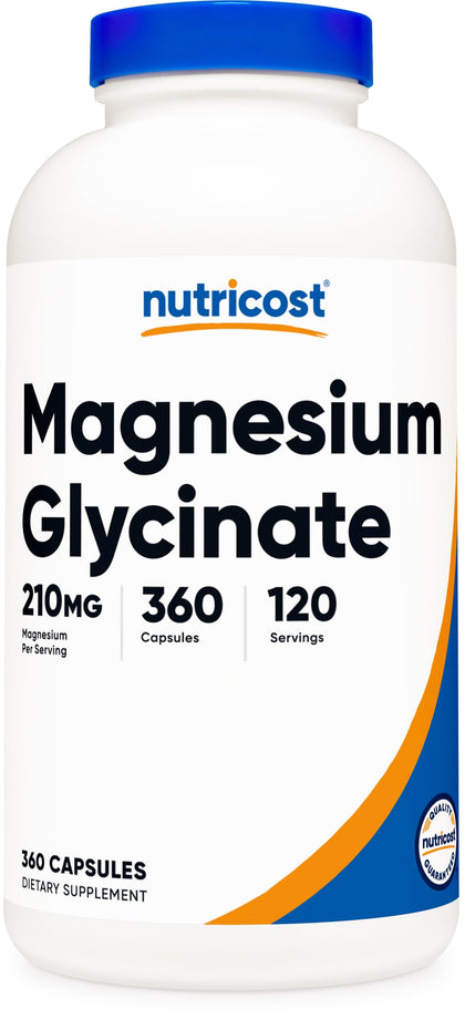 Nutricost Magnesium Glycinate Capsules (360 Capsules, 210 mg Magnesium Glycinate Per Serving) - Magnesium Glycinate Supplement for Gentle Absorption