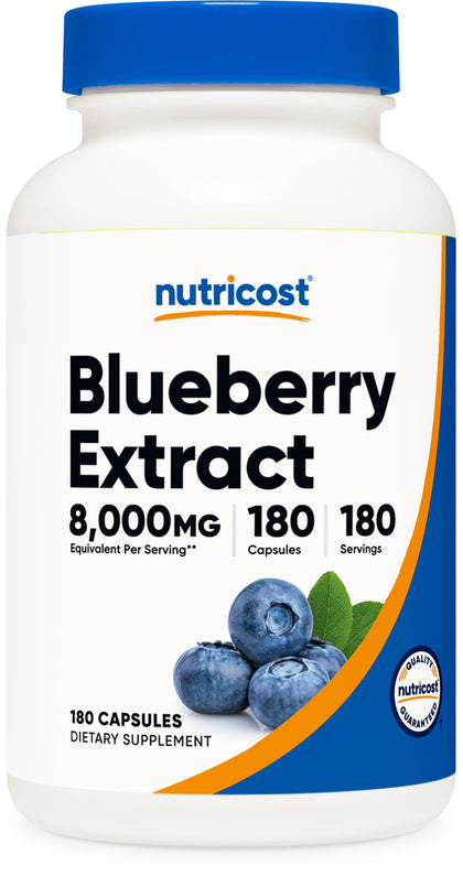 Nutricost Blueberry Extract 8000mg Strength, 180 Capsules - Vegetarian, from 160mg 50:1 Extract, Gluten Free and Non-GMO