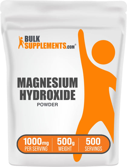 BulkSupplements.com Magnesium Hydroxide Powder - Food Grade Magnesium Hydroxide, Magnesium Hydroxide Supplement - 1000mg (410mg of Magnesium) per Serving, 500g (1.1 lbs) (Pack of 1)