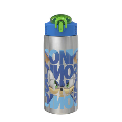 Zak Designs Sonic the Hedgehog Water Bottle for Travel and At Home, 19 oz Vacuum Insulated Stainless Steel with Locking Spout Cover, Built-In Carrying Loop, Leak-Proof Design (Sonic)