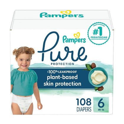 Pampers Pure Protection Diapers - Size 6, One Month Supply (108 Count), Hypoallergenic Premium Disposable Baby Diapers