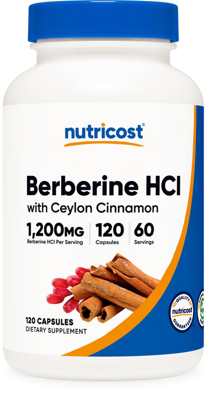 Nutricost Berberine HCI with Ceylon Cinnamon Capsules (120 Capsules, 60 Servings) - Non-GMO, Animal-Free Product