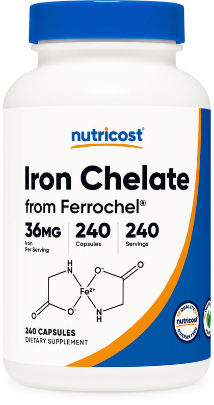 Nutricost Chelated Iron, As Ferrochel, 36mg, 240 Capsules