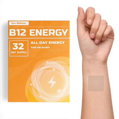 Veru Wellness Vitamin B12 Energy Patch - Energy, Focus - Vitamin B12, C, B6, Iron, Guarana and Garcinia Cambogia - External Use only- 32 Count