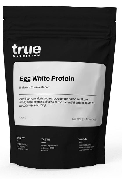 True Nutrition Egg White Protein Powder - 24g Non-GMO Egg Protein per Serving - Low Carb, Low Fat, Paleo, Keto, Gluten Free, Dairy Free, Soy Free (Unflavored/Unsweetened, 1lb)