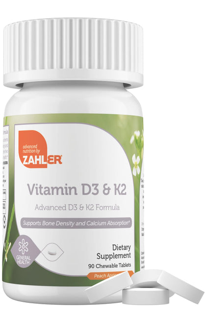 Zahler - Vitamin D3 & K2 Chewable Supplement (90 Count) - Certified Kosher K2 D3 Vitamin 5000 IU Delicious Chew Tablet - Vitamin D & K2 for Calcium Absorption, Bone Density & Immune Support