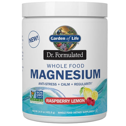 Garden of Life Whole Food Magnesium Powder, 421.5g - Raspberry Lemon, Vegan, Gluten & Sugar Free