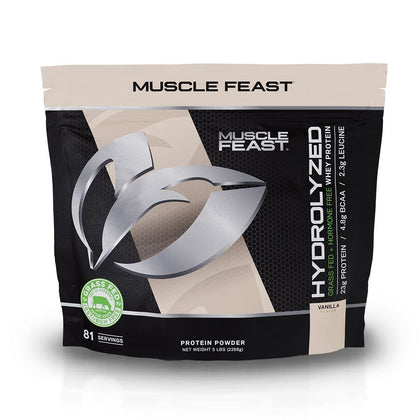 Muscle Feast Grass-Fed Hydrolyzed Whey Protein Powder, All Natural Hormone-Free, Vanilla, 5lb