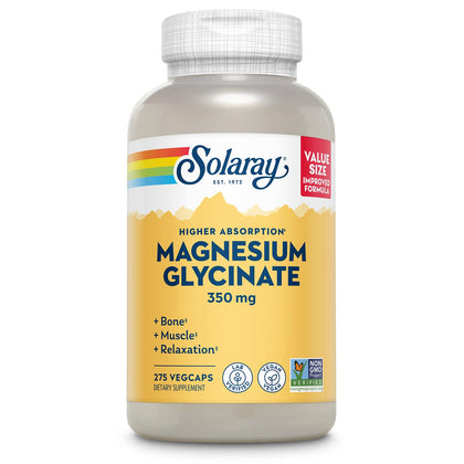 Solaray Magnesium Glycinate Capsules, Fully Chelated Magnesium Bisglycinate with BioPerine, High Absorption Magnesium Supplement, Stress, Bones, 60 Day Guarantee, Non-GMO