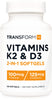 TransformHQ Vitamin K2 (MK7) (100mcg) + Vitamin D3 (5000 IU) 120 Softgels - Gluten Free and Non-GMO