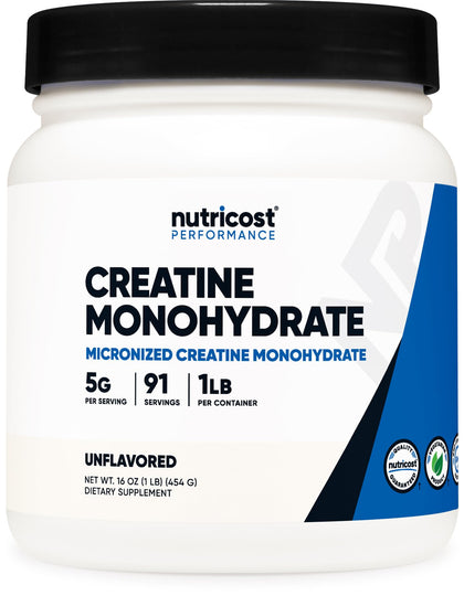 Nutricost Creatine Monohydrate Micronized Powder 1 LB (454 Grams), 5000mg Per Serv (5g) - Micronized Creatine Monohydrate