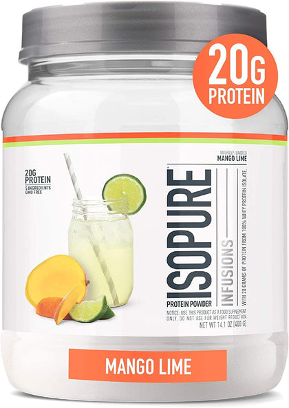 Isopure Protein Powder, Clear Whey Isolate Protein, Post Workout Recovery Drink Mix, Gluten Free with Zero Added Sugar, Infusions- Mango Lime, 16 Servings