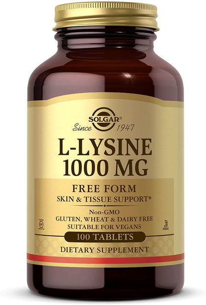 Solgar L-Lysine 1000 mg, 100 Tablets - Enhanced Absorption and Assimilation - Promotes Integrity of Skin and Lips - Collagen Support - Amino Acids - Non GMO, Vegan, Gluten Free - 100 Servings