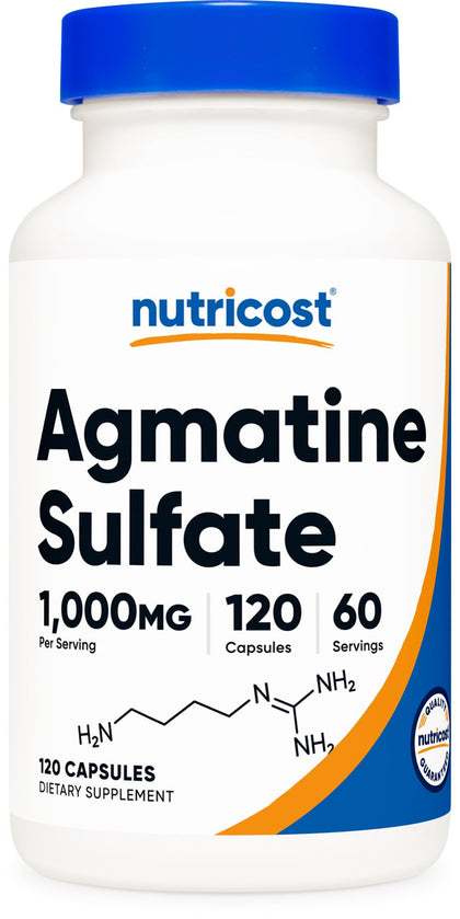 Nutricost Agmatine Sulfate 1000mg, 120 Capsules - Gluten Free, Non GMO, 500mg Per Capsule