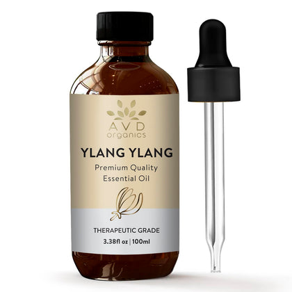 AVD Organics Ylang-Ylang Essential Oil - 100% Pure & Natural - Premium Quality Therapeutic Grade Ylang Ylang Oil | for Skin, Perfume, Diffuser, Aromatherapy - 3.38 fl. Oz