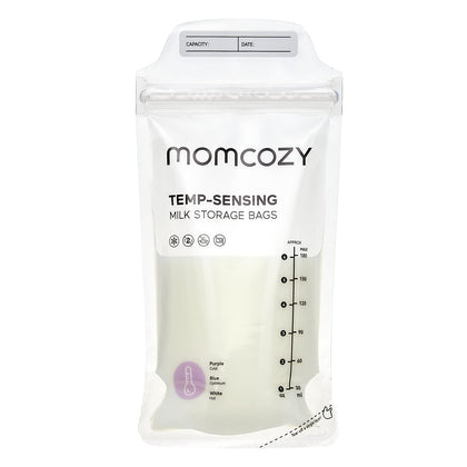 Momcozy Breastmilk Storing Bags, Temp-Sensing Discoloration Milk Storing Bags for Breastfeeding, Disposable Milk Storage Bag with 180ml Self Standing, No-Leak Milk Freezer Storage Pouches, 50pcs