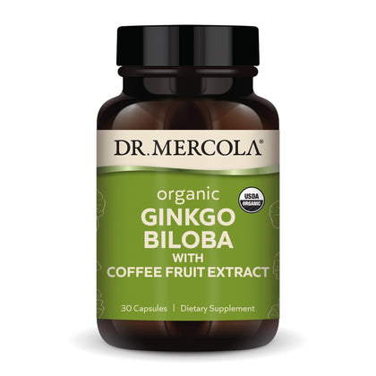 Dr. Mercola Organic Ginkgo Biloba with Coffee Fruit Extract Dietary Supplement, 30 Servings per Container (30 Capsules), Supports Mitochondrial Health as well as Brain and Cognitive Function