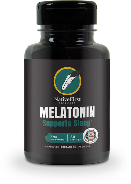 NativeFirst Melatonin Capsules (30 Capsules, 5mg Melatonin Per Serving) - Non-GMO, Gluten Free Sleep Support Supplement