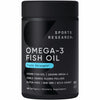 Sports Research Triple Strength Omega 3 Fish Oil - Burpless Fish Oil Supplement w/EPA & DHA Fatty Acids from Single-Source Wild Alaska Pollock - 1250 mg, 180 ct