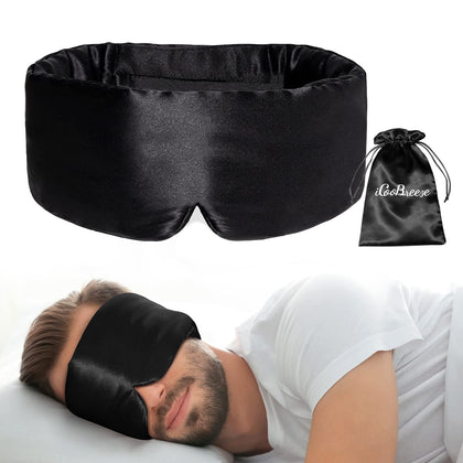 iCooBreeze 100% Natural Silk Eye Mask for Women Men, Soft Pressureless Cooling Blackout Eye Covers for Sleeping, Large Size Sleep Mask fits All Heads Adjustable, 1PC, Black