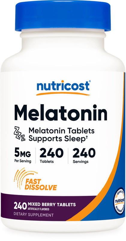 Nutricost Melatonin 5mg, 240 Fast Dissolve Tablets (Mixed Berry Flavor) - Non-GMO, Gluten Free