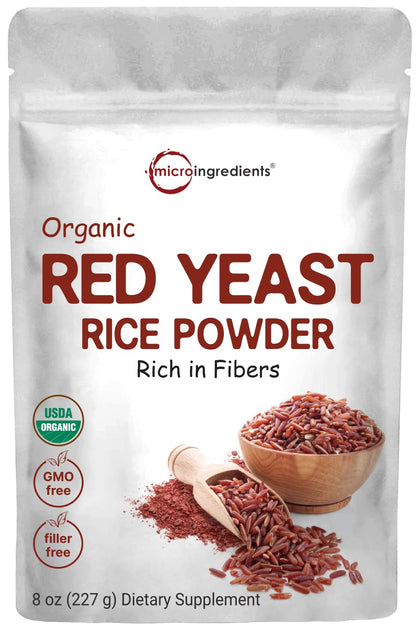 Micro Ingredients Organic Red Yeast Rice Powder, 8 Ounce (1 Year Supply), Non-GMO, Vegan Friendly