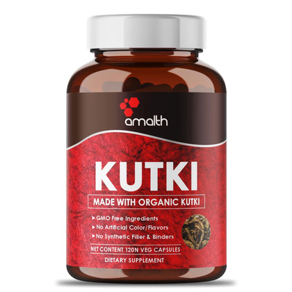 Amalth Organic Kutki Root Powder 1000mg 90 Capsules (Picorohiza Kurrooa) 45 Days Supply