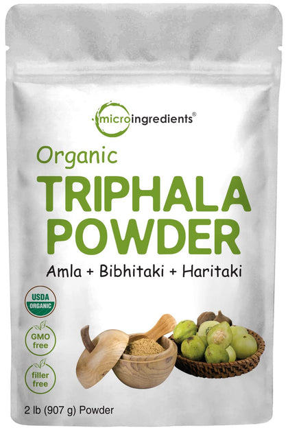 Micro Ingredients Organic Triphala Powder, 2 Pounds (Amla + Haritaki + Bibhitaki) | India Origin, Herbal Adaptogen Supplement, Supports Colon & Immune Health | Vegan, No GMOS