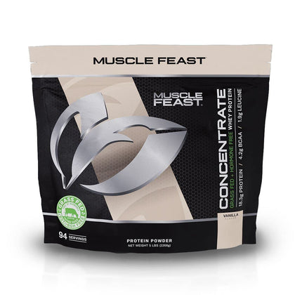 Muscle Feast Grass-Fed Whey Protein Concentrate Powder, All Natural Hormone Free Pasture Raised, Vanilla, 5lb (94 Servings)