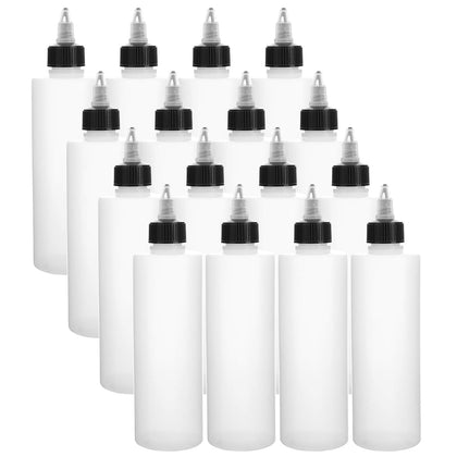 Bekith 16 Pack 8oz Plastic Squeeze Bottles with Twist Top Caps, Empty Boston Dispensing Bottles for Cookie Decorating, Sauces, Condiments, Arts and Crafts