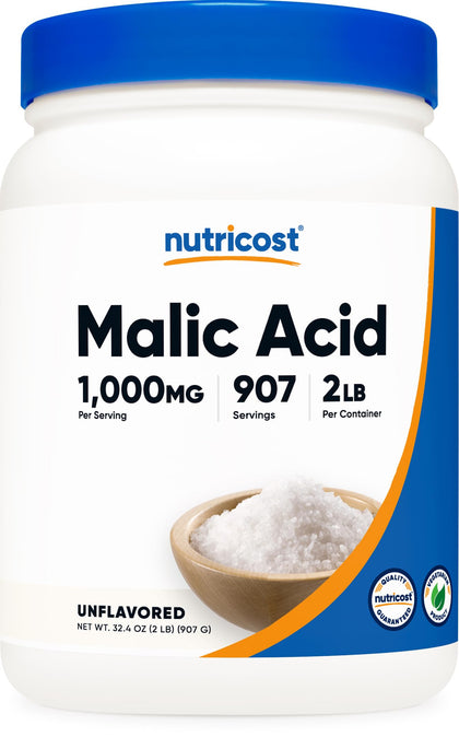 Nutricost Malic Acid Powder 2 LBS - Gluten Free, Non-GMO (Expiry 5/01/2026)