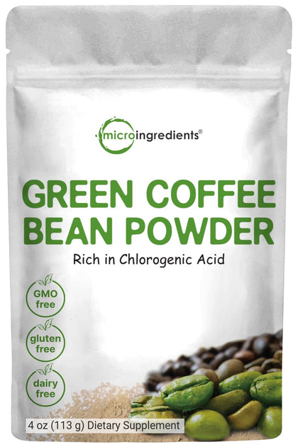 Pure Green Coffee Bean Extract, 4 Ounce, Filler Free with Natural Caffeine, Green Coffee Bean Fat Burn Supplement with 50% Chlorogenic Acid, Supports Metabolism and Weight Management, Vegan Friendly