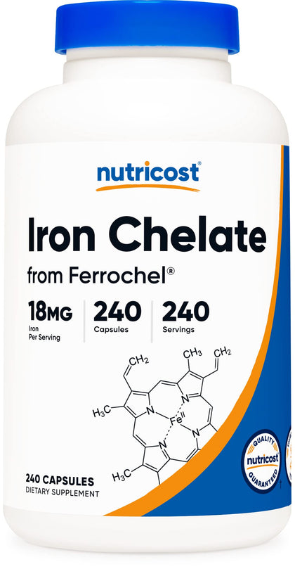 Nutricost Chelated Iron (from Ferrochel) 18mg, 240 Capsules - Gluten Free, Non GMO Iron Chelate Supplement