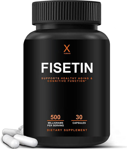 HUMANX Fisetin 500mg - 98% Pure Fisetin Supplement - Powerful Serving Size (Similar to Apigenin, Luteolin, Quercetin) Senolytic Activator - Natural Polypheonols - USA Made, Non-GMO Fisetin Capsules