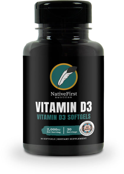 NativeFirst Vitamin D3 Softgels: Inspired by Native American Wisdom | (30 Softgels / 2,000 IU Per Serving) - Gluten Free, Non-GMO Vitamin Supplement