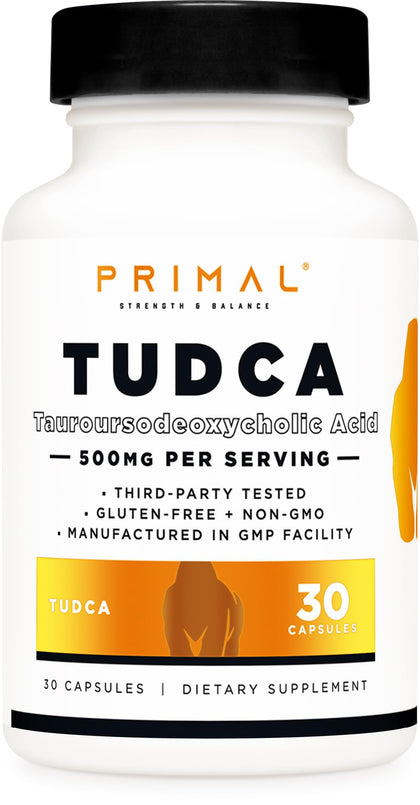 Primal Tudca 500mg 30 Capsules - Gluten Free, Non-GMO Tauroursodeoxycholic Acid Supplement