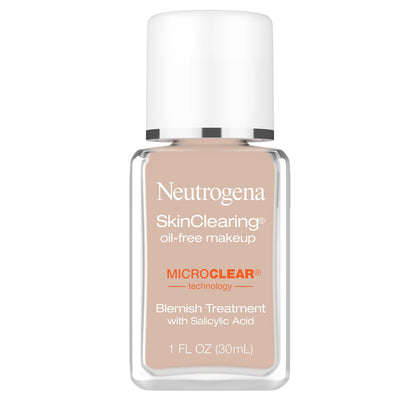 Neutrogena SkinClearing Oil-Free Acne and Blemish Fighting Liquid Foundation with.5% Salicylic Acid Acne Medicine, Shine Controlling Makeup for Acne Prone Skin, 20 Natural Ivory, 1 fl. oz