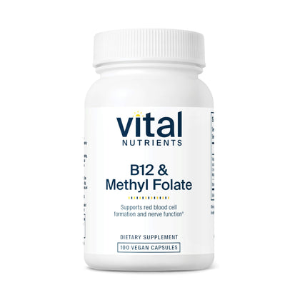 Vital Nutrients Vitamin B12 & Methyl Folate | Vegan Methylated Folate and B12 Supplement | Supports Nervous System & Metabolism* | High-Potency B12 Vitamins * | Gluten, Dairy, Soy Free | 100 Capsules