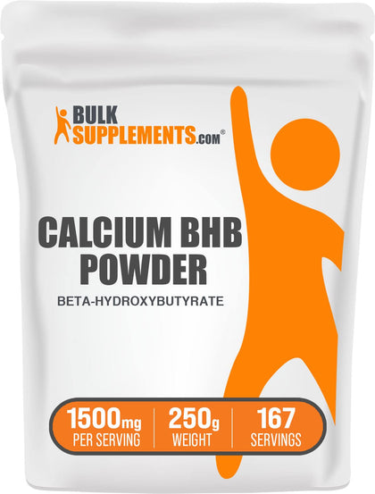 BulkSupplements.com Calcium BHB Powder - Beta-HydroxyButyrate Powder, BHB Supplement - BHB Salts, Electrolytes Supplement - Unflavored, 1500mg per Serving, 250g (8.8 oz) (Pack of 1)