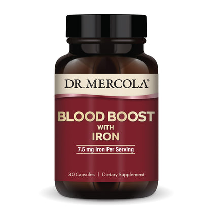 Dr. Mercola Blood Boost with Iron, 30 Servings (30 Capsules), 7.5 mg Iron Per Serving, Dietary Supplement, Supports Energy Production, Non-GMO