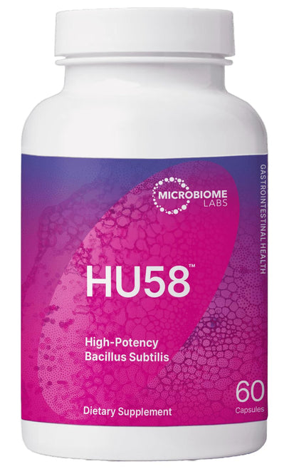 Microbiome Labs HU58 Digestive Probiotic - Bacillus Subtilis Spore Probiotic for Gut Health + Immune Support - Men and Womens Probiotic with 100% Survivability in The GI Tract (60 Capsules)