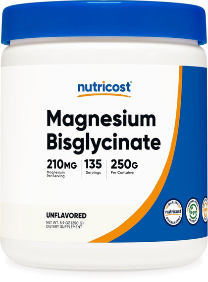 Nutricost Magnesium Bisglycinate Powder (Unflavored, 250 Grams) - Chelated Magnesium Supplement